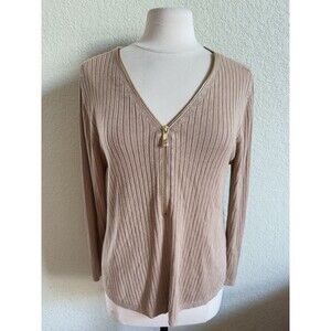 Soft Surroundings Ribbed Valentina Half Zip Sweater Top Blouse Women Sesame Sz L